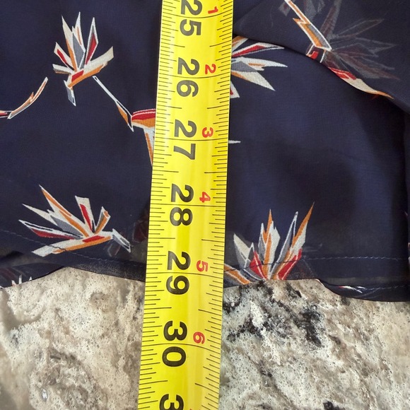 NEW Luca Couture Navy Blue Short Sleeve Romper Tropical Sheer Overlay Small NWT - Picture 9 of 13